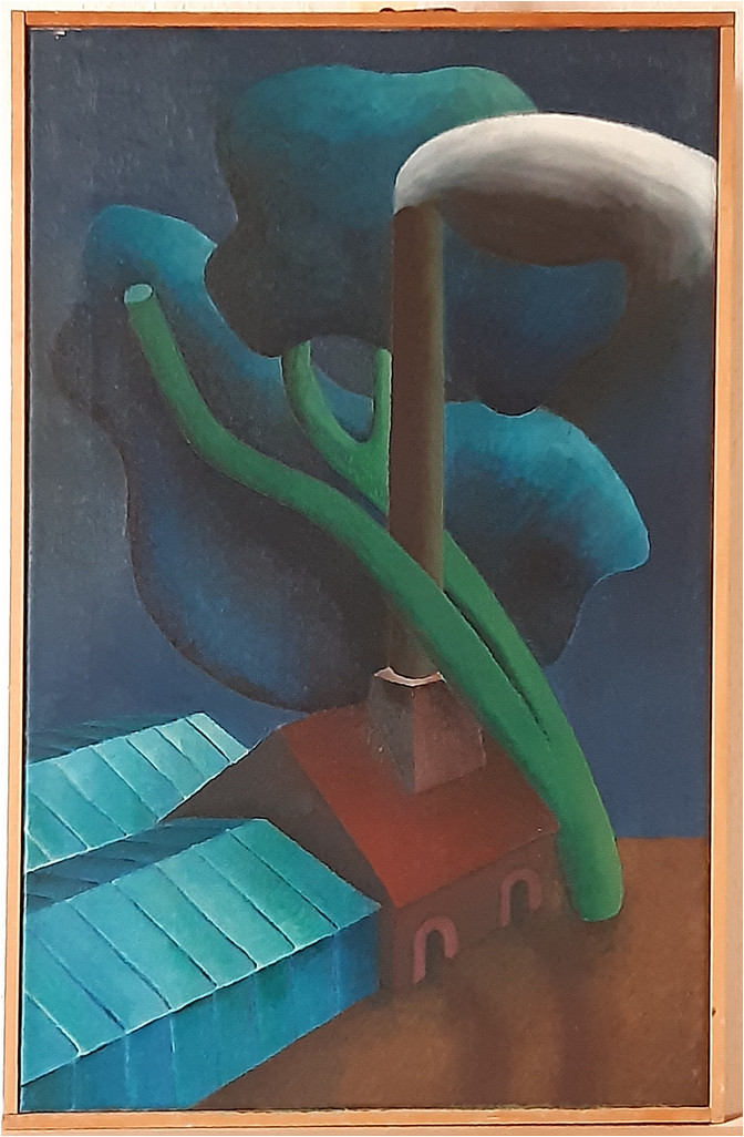 EE Mayer, Ernst W. GLASOFEN 70x45 Öl auf L 1972